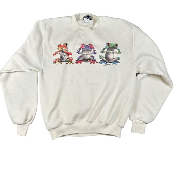 Vtg Royce McClure Eden Lane Small Frog Hear See Speak No Evil‎ Graphic Sweater - Picture 1 of 10